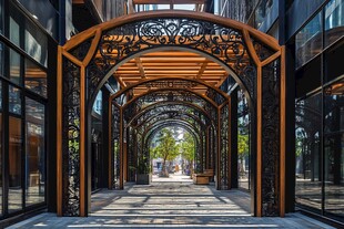 中式雕花连廊建筑景观