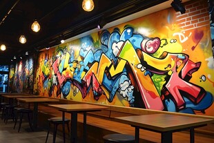 潮流涂鸦风餐厅室内场景