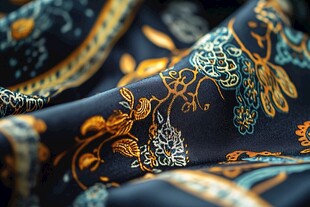 复古花纹丝绸布料细节