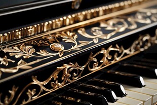 华丽雕花钢琴局部特写