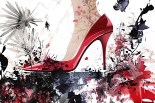 时尚红高跟鞋与花卉艺术