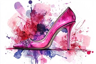 梦幻水彩风粉色高跟鞋