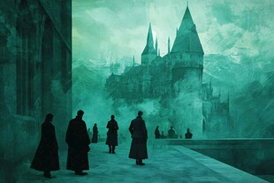 神秘城堡前的黑袍身影