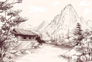 山间小屋 宁静自然景致