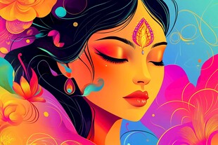 梦幻印度风闭眼美女插画