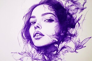 紫色梦幻风格女性人物素描