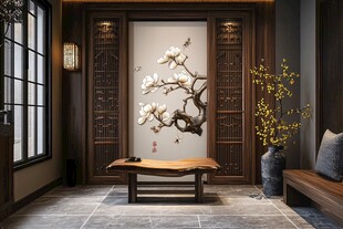 中式玄关雅韵 玉兰花添诗意