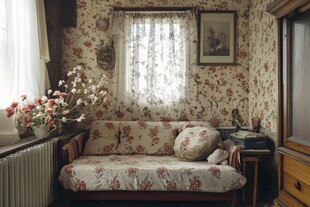 复古碎花风温馨客厅一角