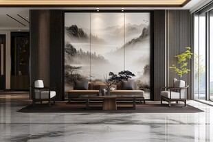 中式客厅 山水壁画显雅致