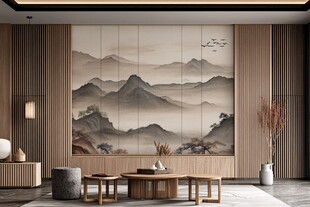 中式雅致茶室 山水壁画添韵