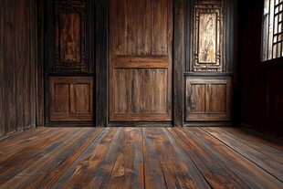 古朴木质房间内景