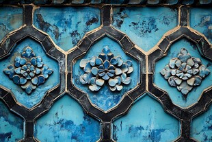 中式蓝调砖雕墙面纹理