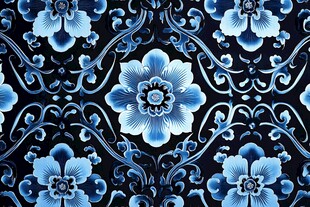 蓝白花卉中式传统花纹图案
