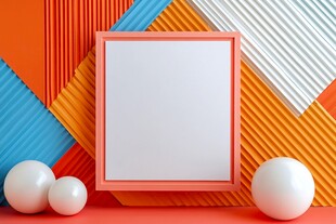 多彩背景中的空白相框