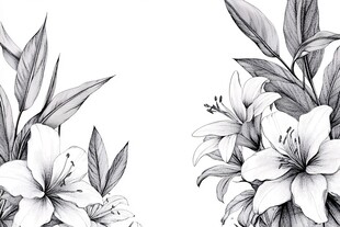 黑白花卉插画装饰元素