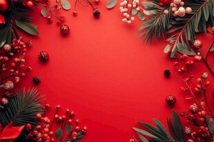 红色圣诞装饰背景图