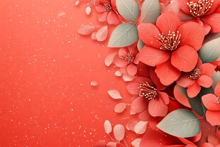 红底繁花 浪漫花卉装饰图