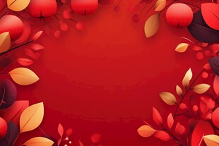 红色秋季果实树叶背景图