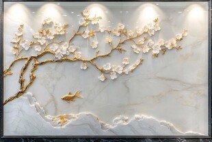 金枝玉梅游鱼背景墙