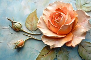 橙色玫瑰与嫩叶艺术插画