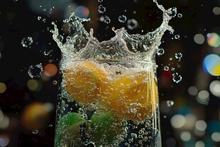 柠檬青柠入水瞬间水花