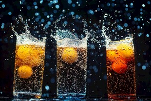 汽水入杯溅起美妙瞬间