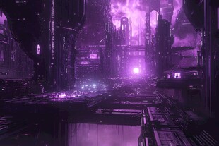 赛博朋克风未来都市夜景