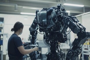 工程师调试大型机器人