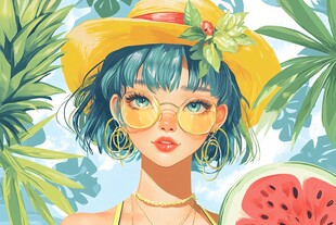 夏日时尚少女与热带风情