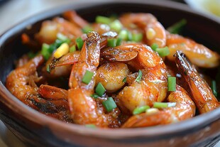 美味葱香炒虾