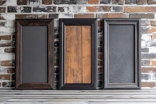 三幅复古框架靠墙而立