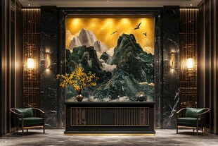 中式玄关山水壁画装饰空间
