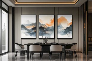 现代中式餐厅 山水挂画装饰