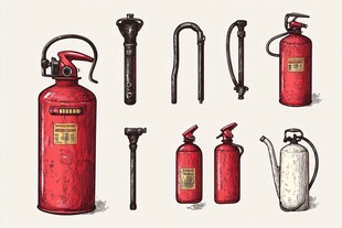 各式消防器材插画展示