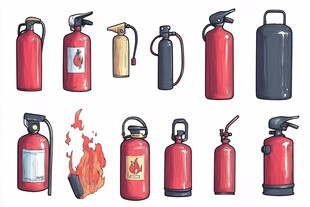 各式灭火器插画展示