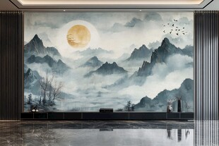 中式山水壁画 意境悠远