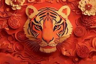 虎年剪纸风老虎装饰图