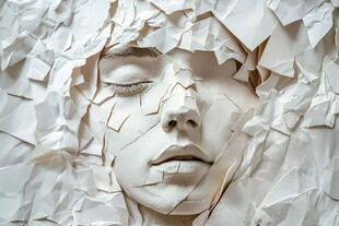 破碎面容的艺术雕塑形象