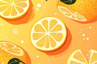 清新柠檬切片插画背景图