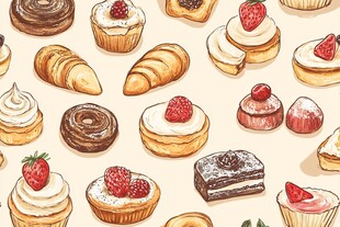 手绘多彩美味糕点集合