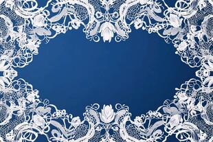 蓝色背景精致白色蕾丝花边