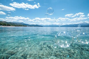 蓝天碧海间的梦幻气泡