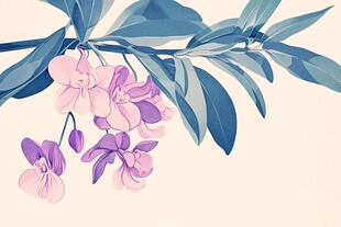 淡粉兰花与绿叶插画