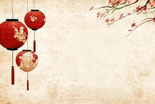 中式灯笼与花枝背景图