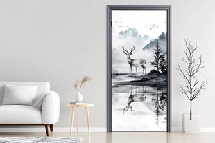 北欧风客厅的山水麋鹿门画