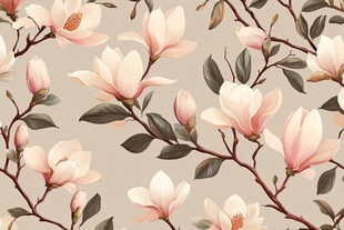 玉兰花枝无缝花卉图案