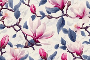 玉兰花枝无缝图案纹理