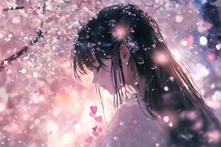 樱花下的长发少女