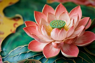 娇艳盛开的手工粉色莲花