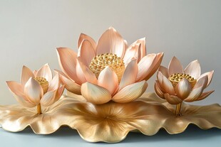 三朵金色立体莲花摆件